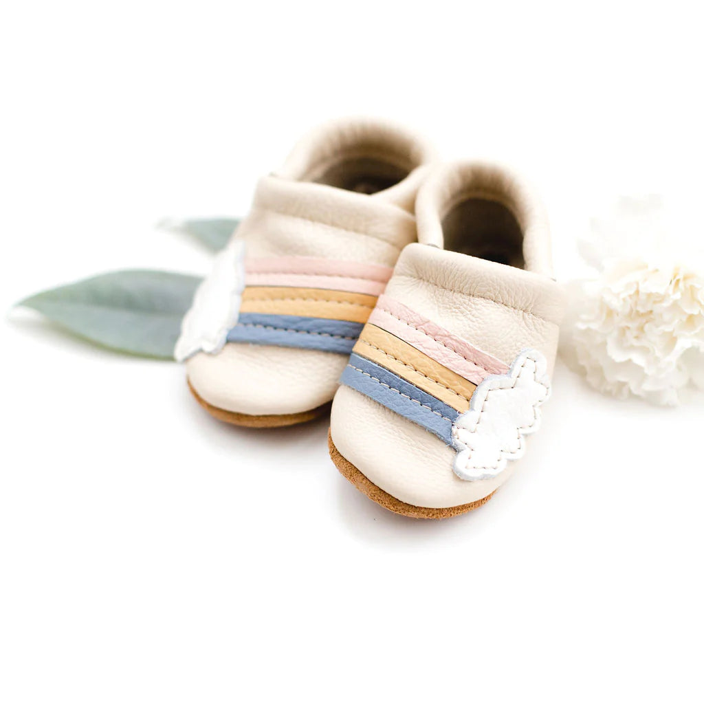 Rainbow on Cream Leather Shoes Moccs