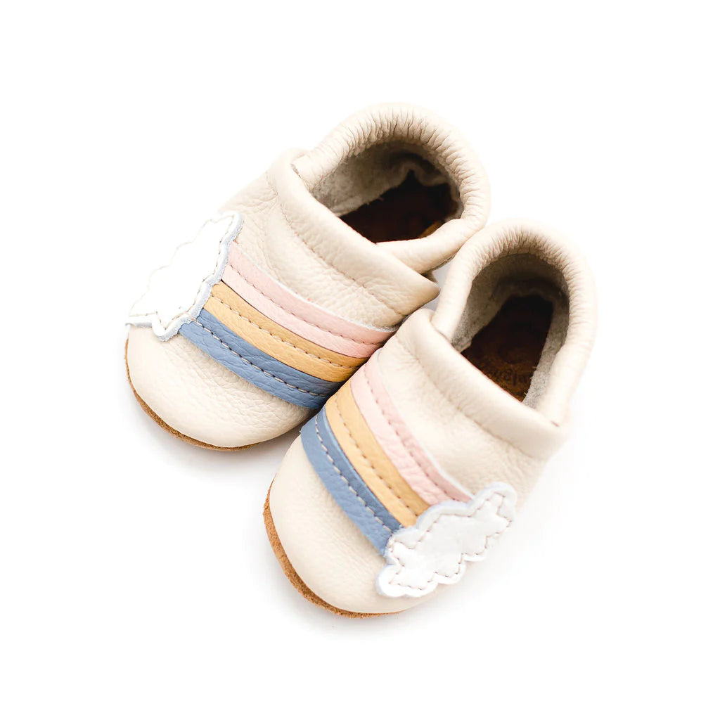 Rainbow on Cream Leather Shoes Moccs