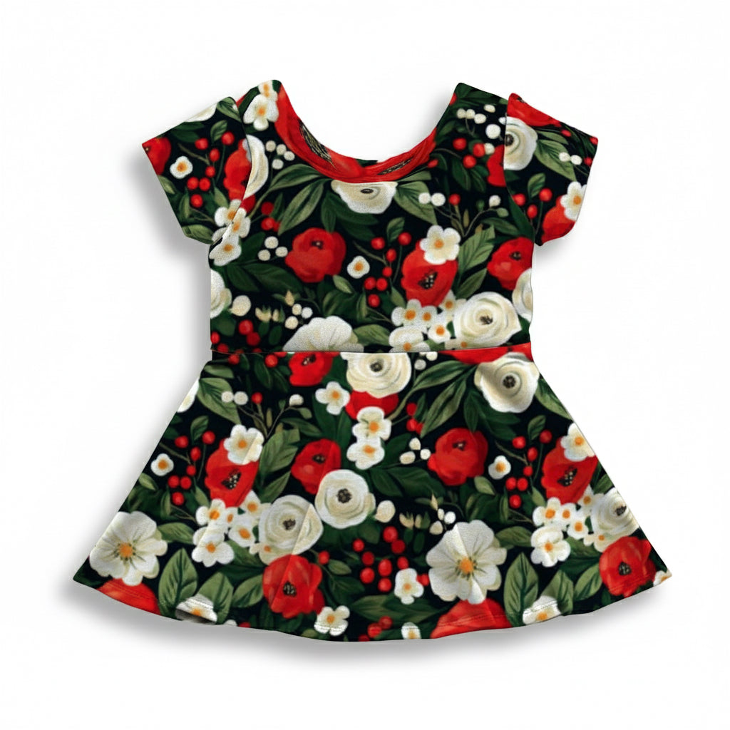 Holiday Berries and Flowers Peplum Top OR Dress