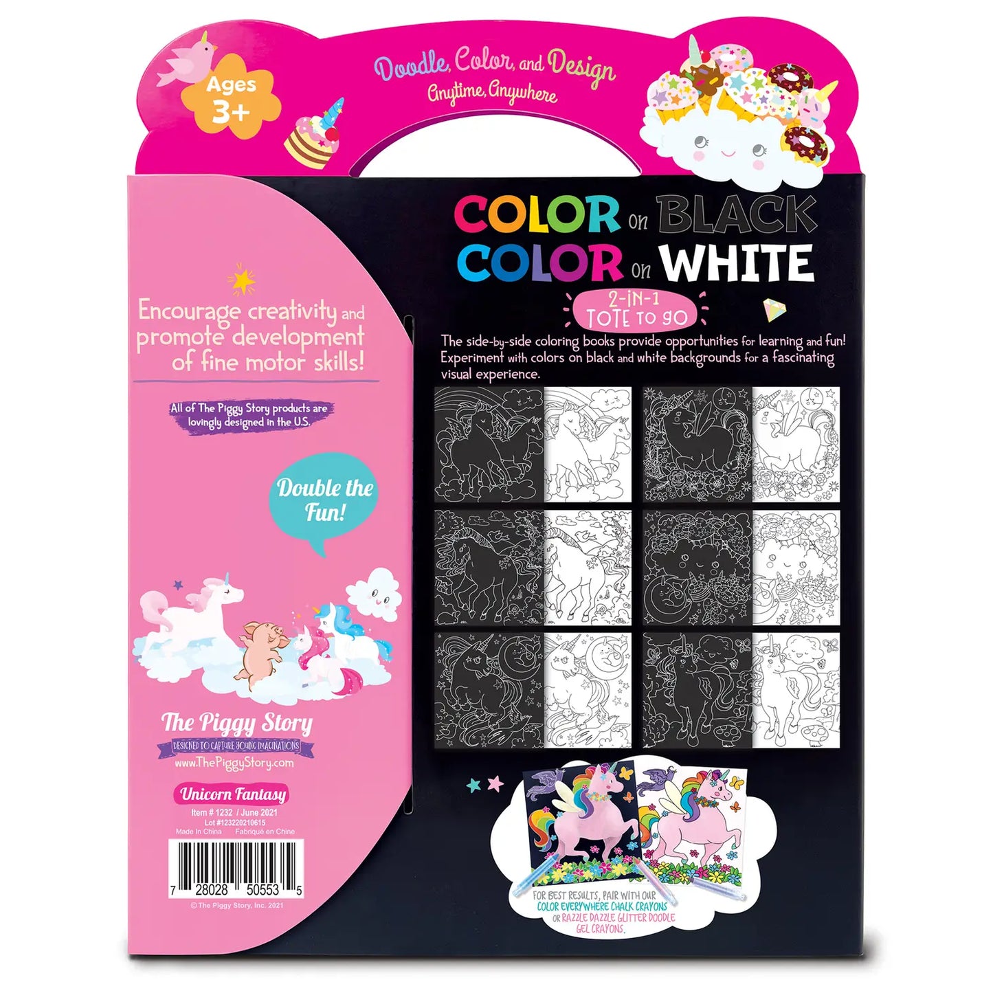 Color on Black, Color on White, 2-in-1 Tote Unicorn Fantasy