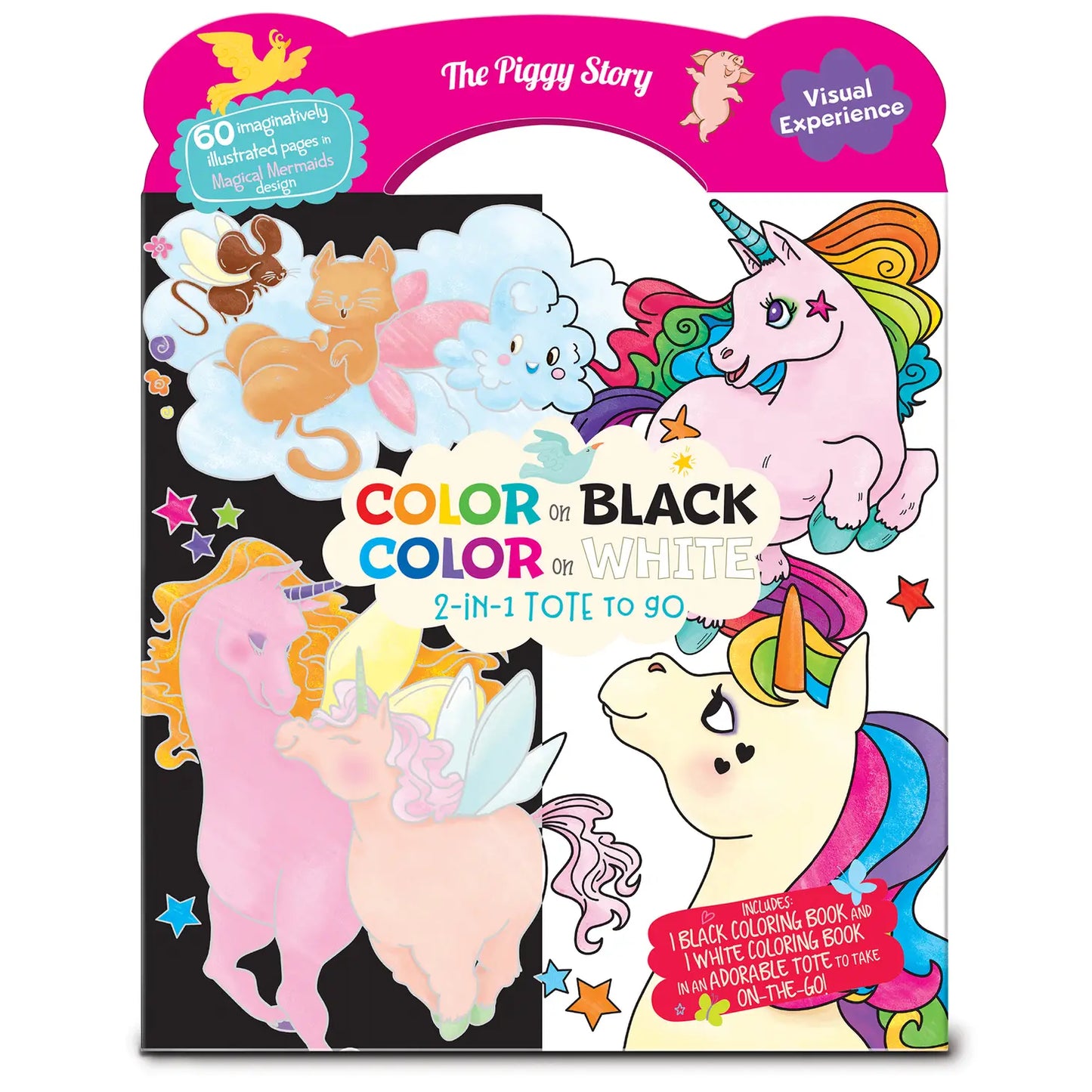 Color on Black, Color on White, 2-in-1 Tote Unicorn Fantasy