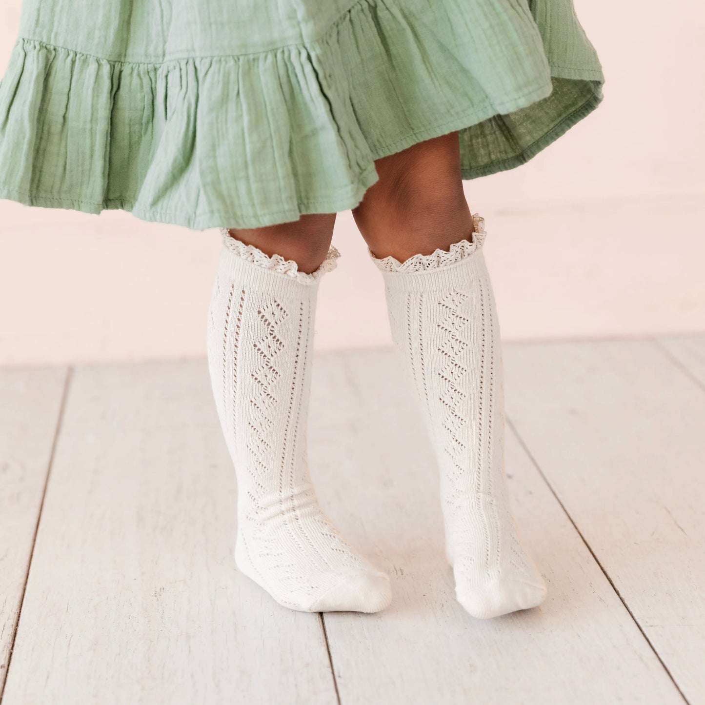 White Fancy Lace Top Knee Highs