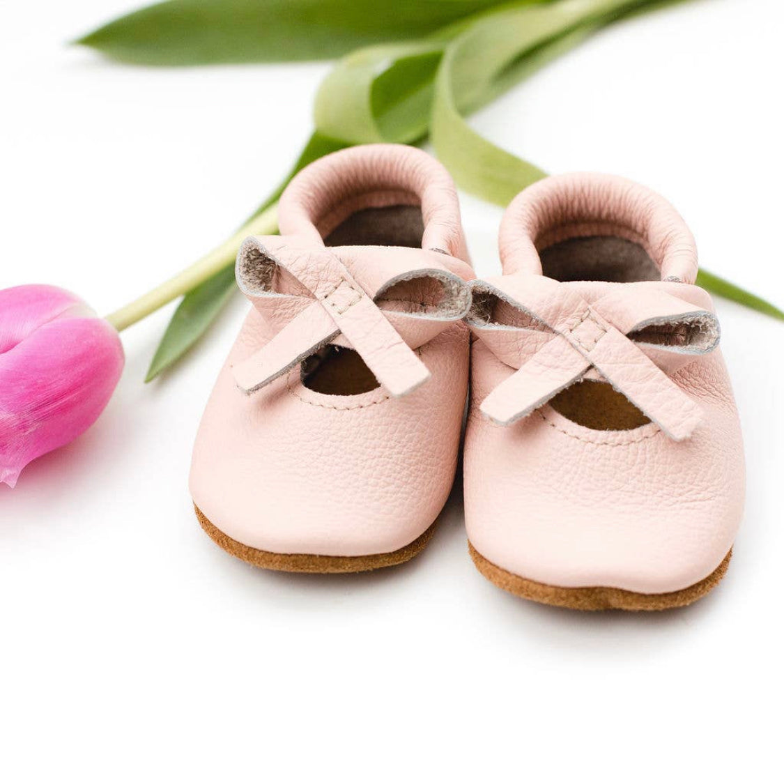 Leather Ballet Bow Flat - Rose Blush