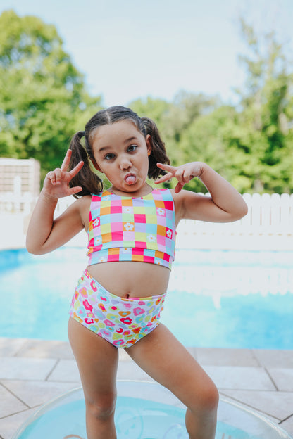 Neon Floral Cheetah Reversible 2 Piece Swimsuit