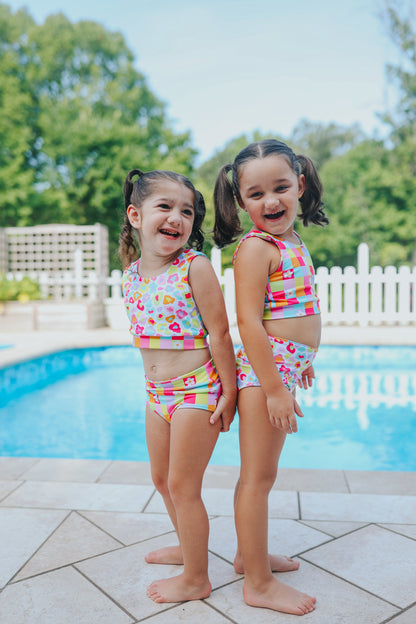 Neon Floral Cheetah Reversible 2 Piece Swimsuit