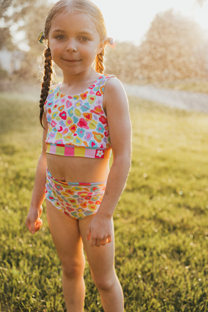 Neon Floral Cheetah Reversible 2 Piece Swimsuit