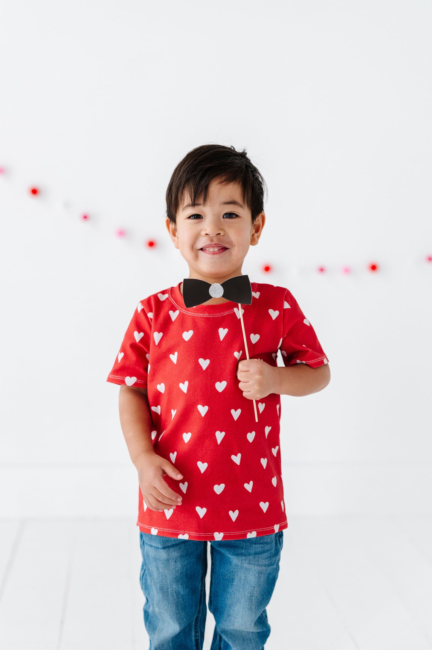 White Hearts on Red Basic Tee