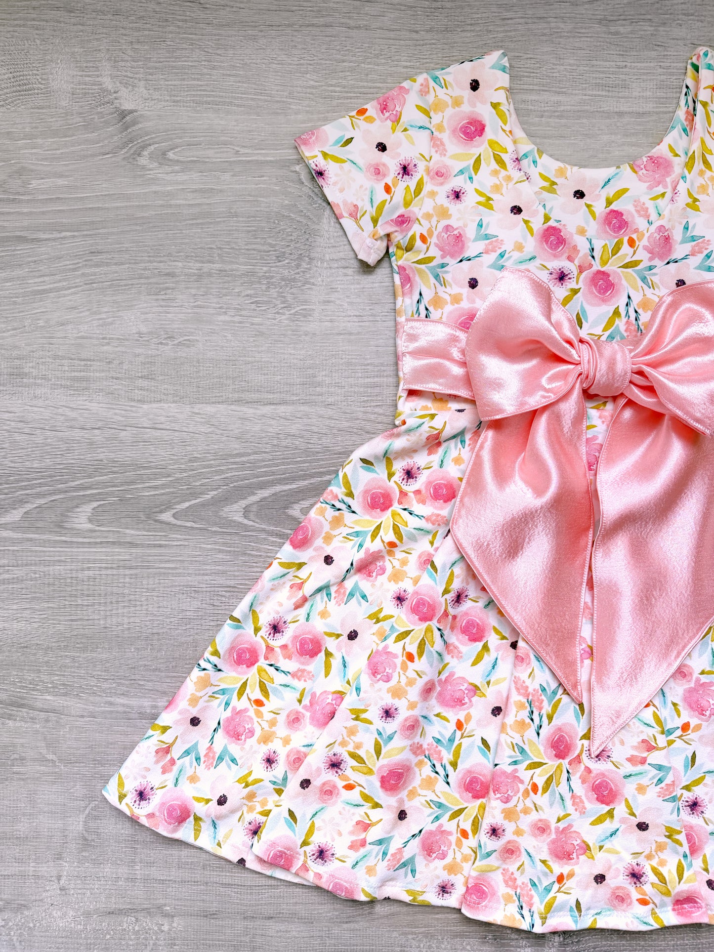 Spring Floral Bow Back Twirl Dress