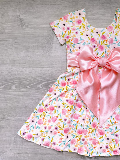 Spring Floral Bow Back Twirl Dress