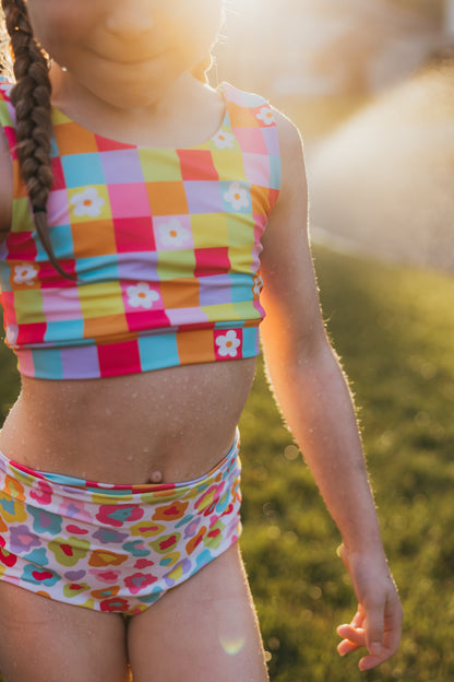 Neon Floral Cheetah Reversible 2 Piece Swimsuit