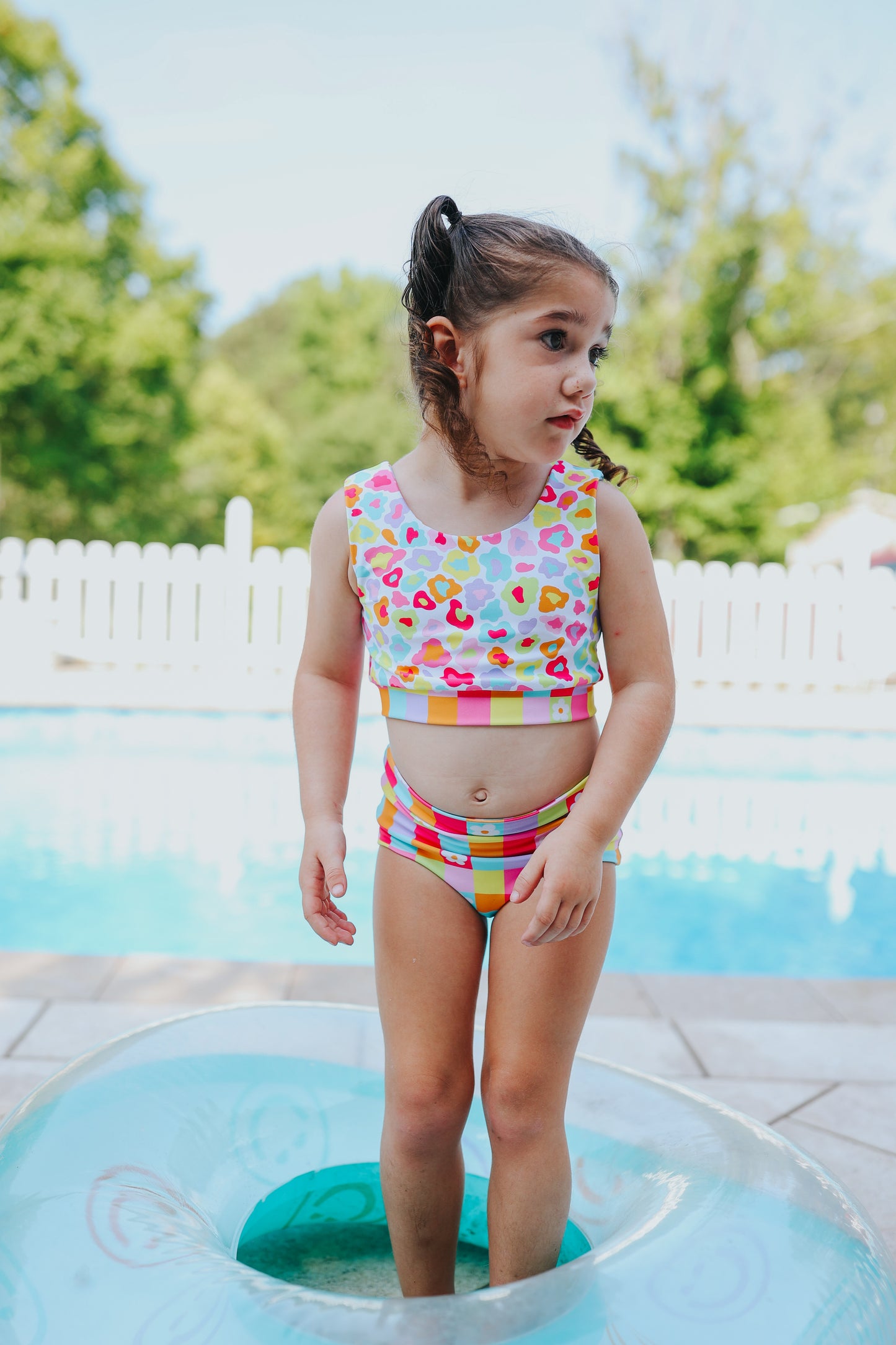 Neon Floral Cheetah Reversible 2 Piece Swimsuit