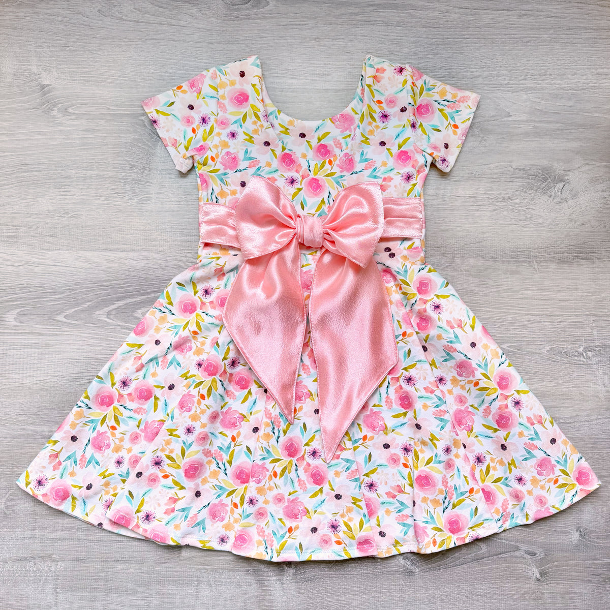 Spring Floral Bow Back Twirl Dress