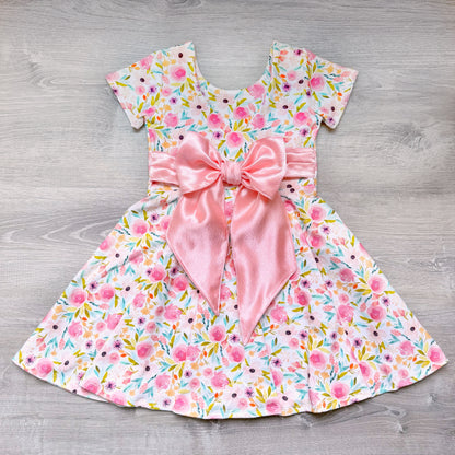 Spring Floral Bow Back Twirl Dress