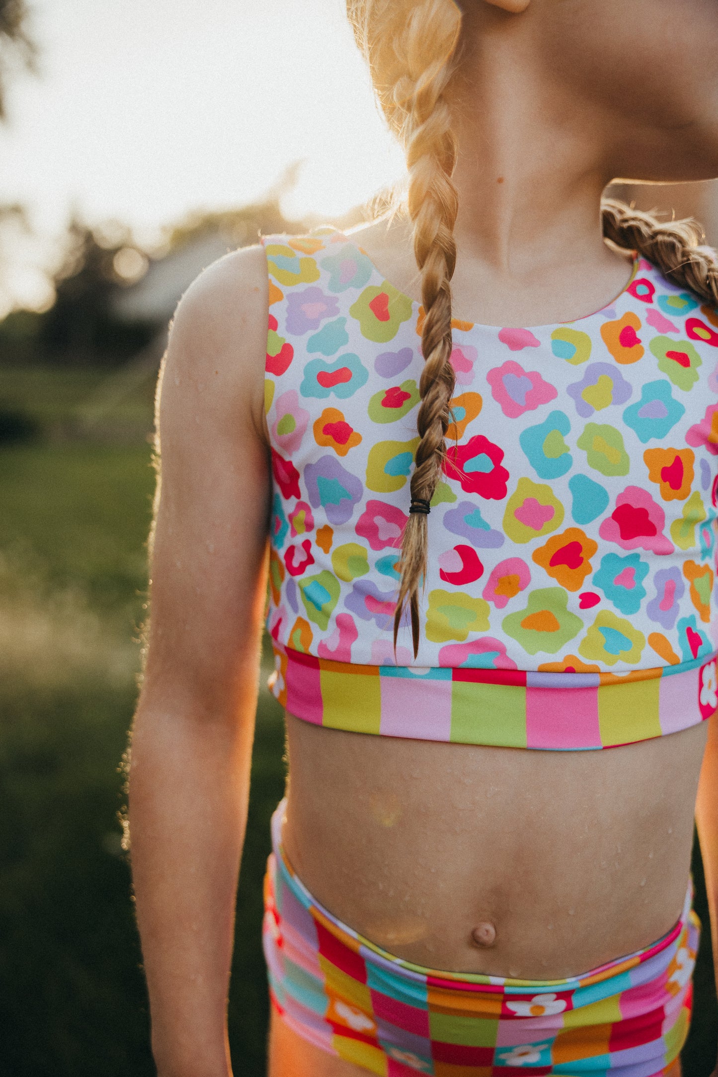 Neon Floral Cheetah Reversible 2 Piece Swimsuit