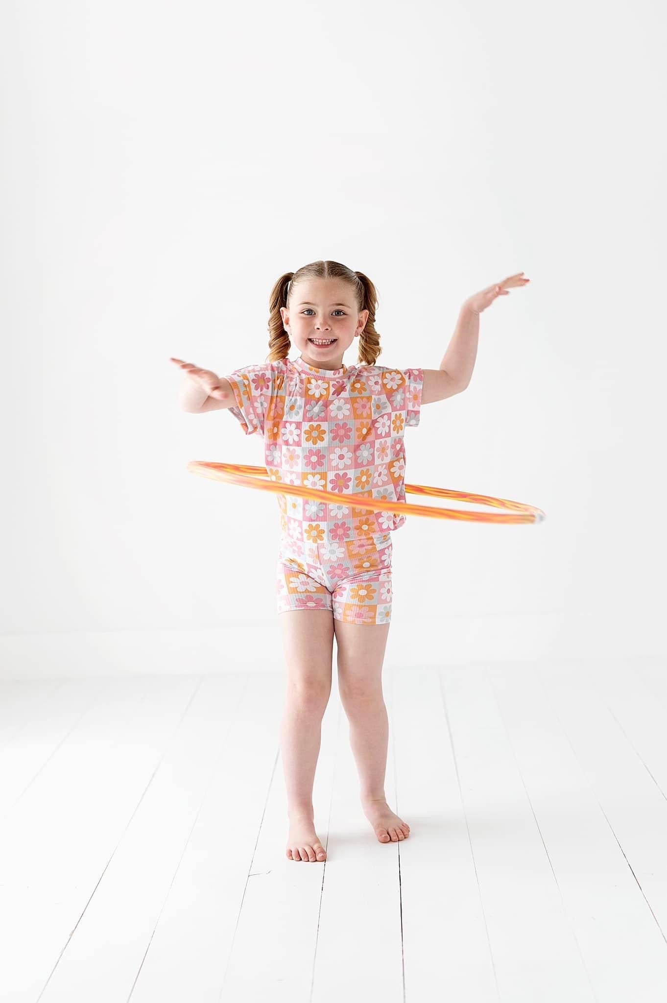 Retro Checkered Floral Ribbed Set