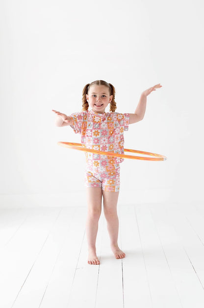 Retro Checkered Floral Ribbed Set