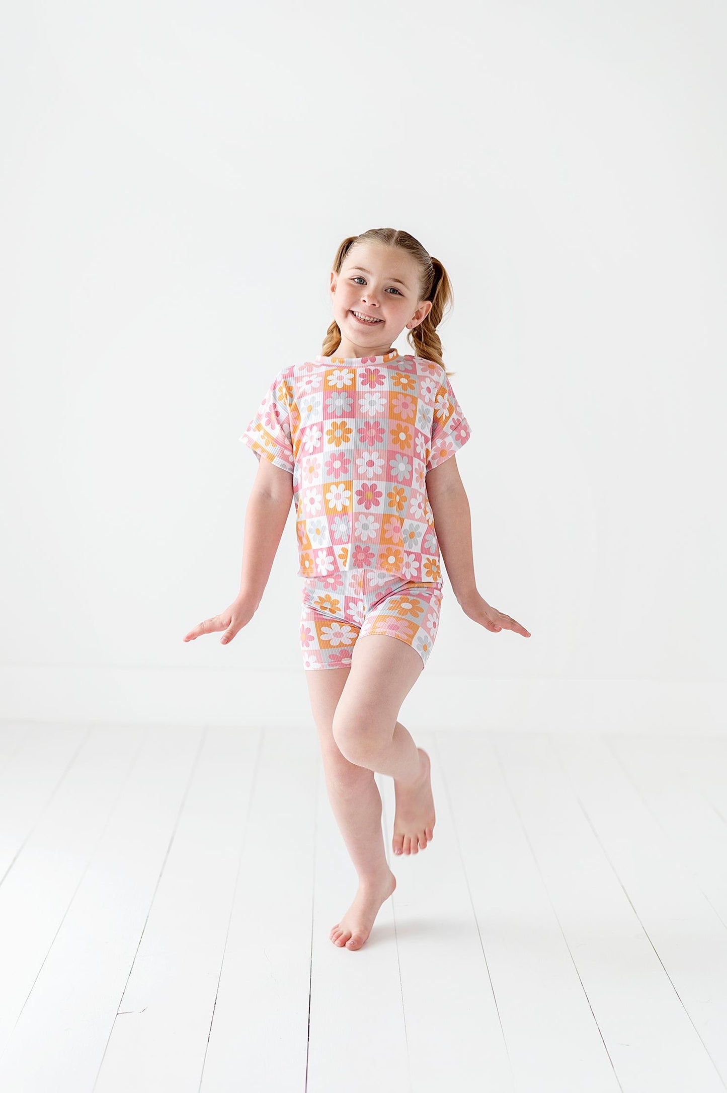 Retro Checkered Floral Ribbed Set