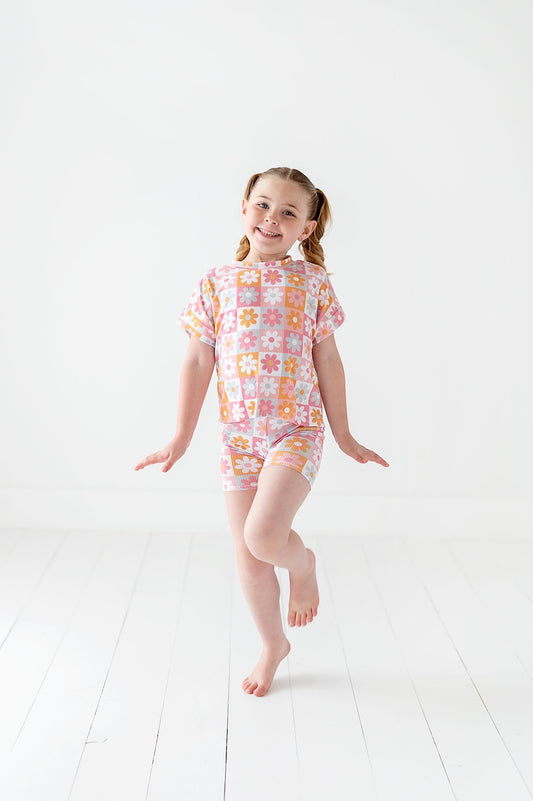 Retro Checkered Floral Ribbed Set