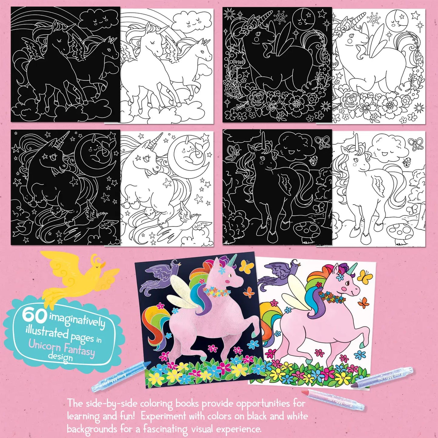 Color on Black, Color on White, 2-in-1 Tote Unicorn Fantasy